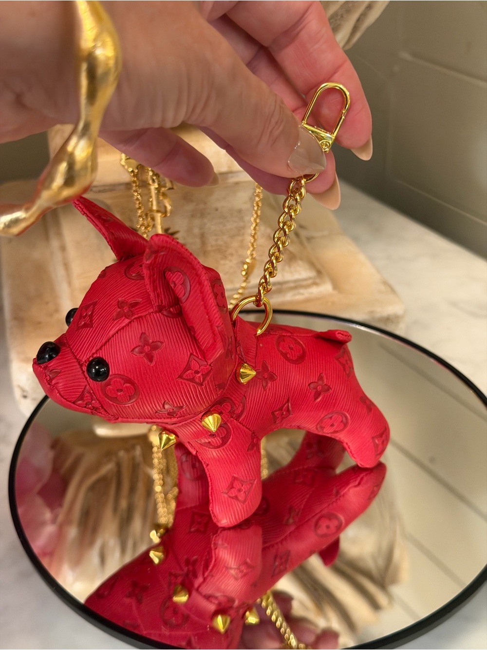 Luxury Red Designer-Inspired Dog Keychain Charm